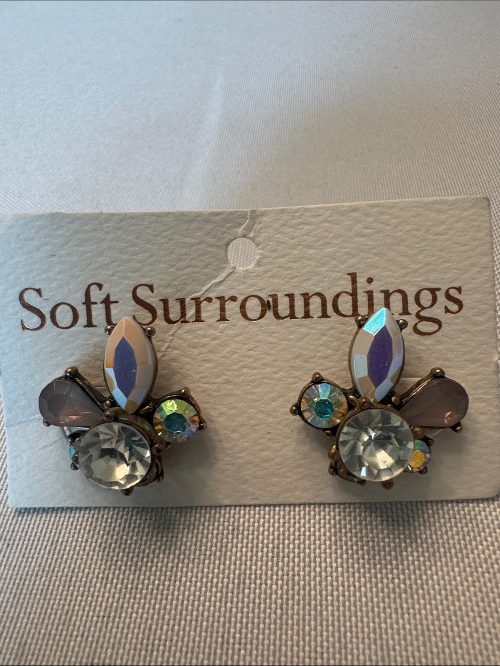 Soft Surroundings Iridescent & Taupe Crystal Cluster Studs
